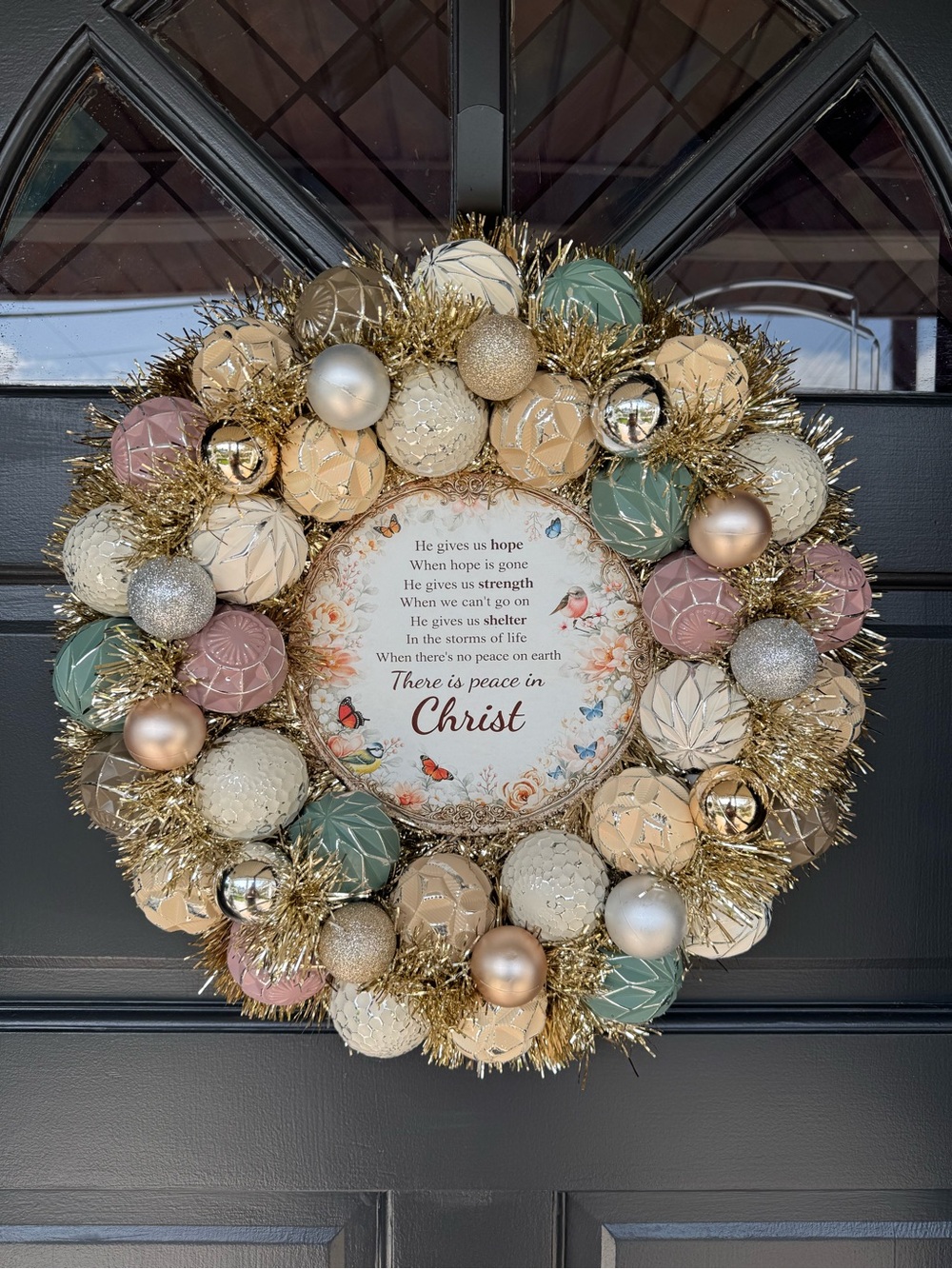 Peace in Christ Holiday Wreath - Pastel Gold Decorative Door Wreath